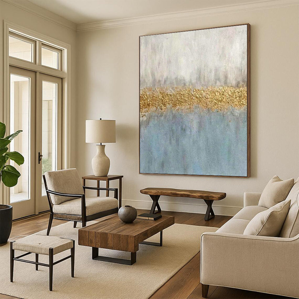 Gray - Gold - Blue Abstract Art for Living Room & Office DLZ0301