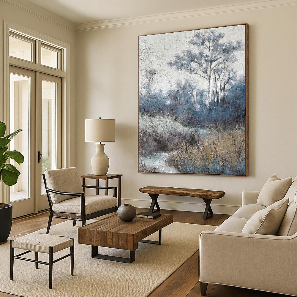 Blue - Toned Forest Landscape Art for Nature - Inspired Yoga Studio & Rustic Cabin DLZ2158