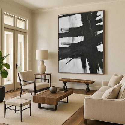 Black - White Brushstroke Abstract Art for Office & Studio DLZ0409