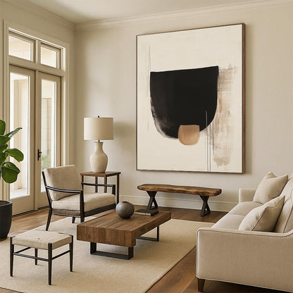 Simple Black and Beige Shapes Art for Minimalist Home Entryway & Abstract Art Exhibition STSC1069
