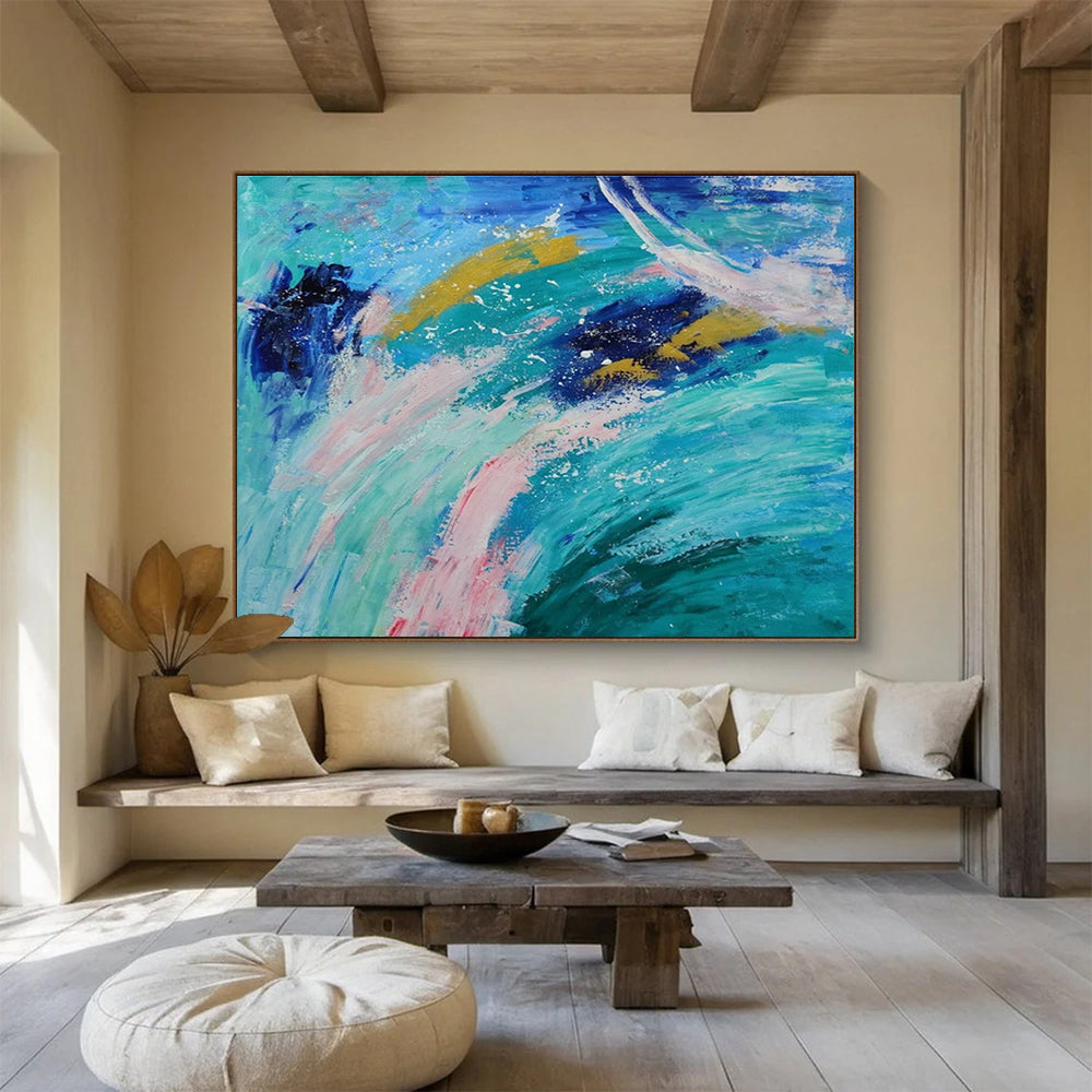 Whimsical Blue - Pink Abstract Design to Amplify Bohemian Café Charm DLZ3038