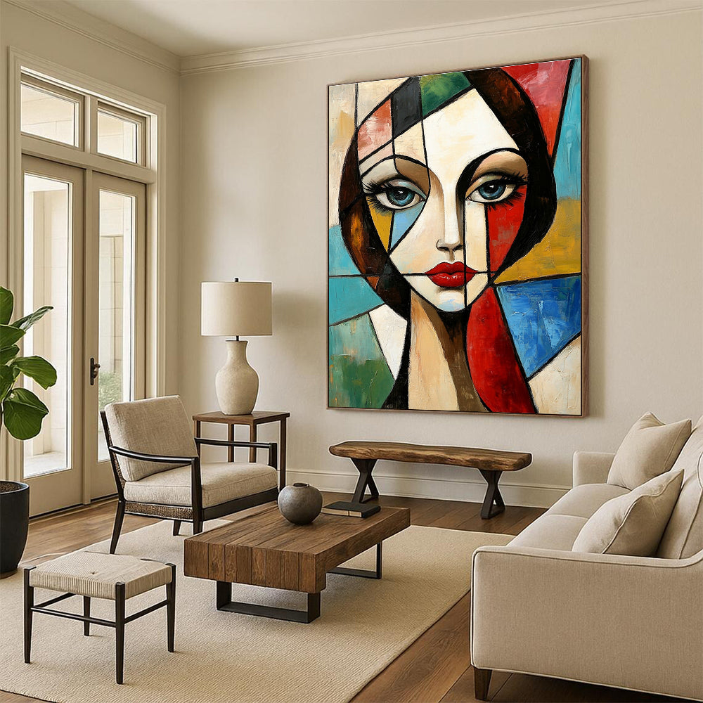 Cubist Portrait Art for Art History Enthusiast’s Office & Modernist Home Library STSC1376
