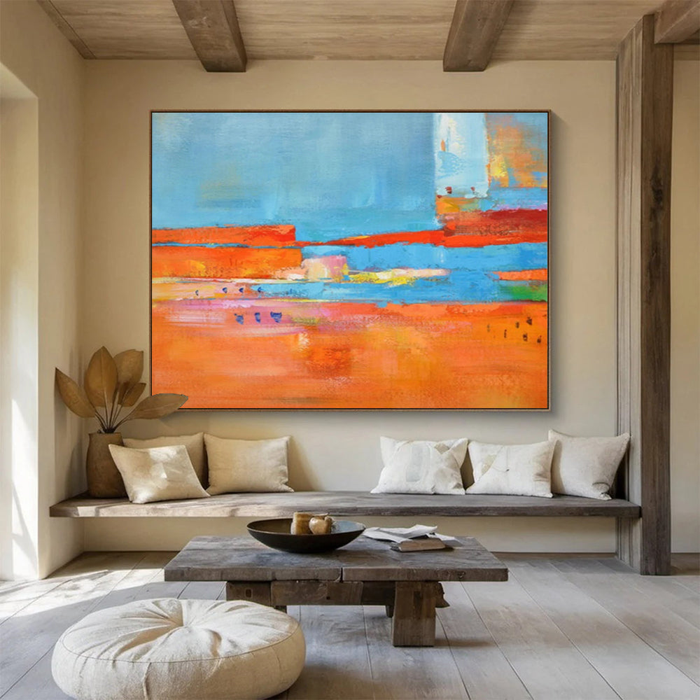Energetic Orange - Blue Contrast Abstract Art to Ignite Vibrancy in Your Living Space Gatherings DLZ2792