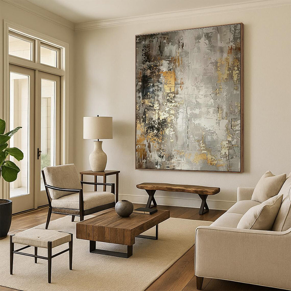 Gray - Gold Abstract Art for Corporate Executive Offices DLZ0123