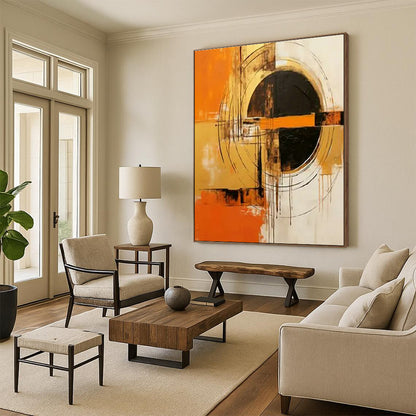 Orange - Black Geometric Abstract Art for Modern Home Entrance & Design - Focused Office DLZ1739