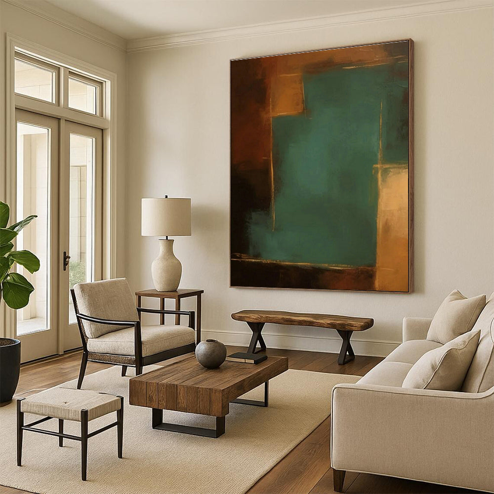 Teal Accent Abstract Art for Contemporary Bedroom & Art Gallery Nook DLZ1442