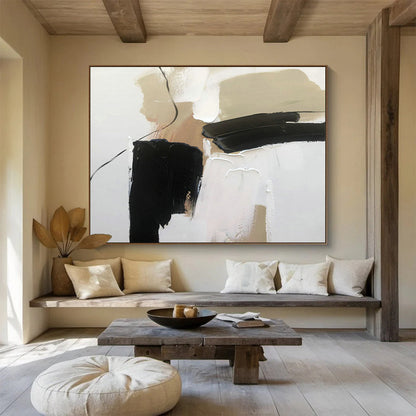 Beige - Black Minimalist Abstract Art for Hallway Chic Welcome DLZ2697