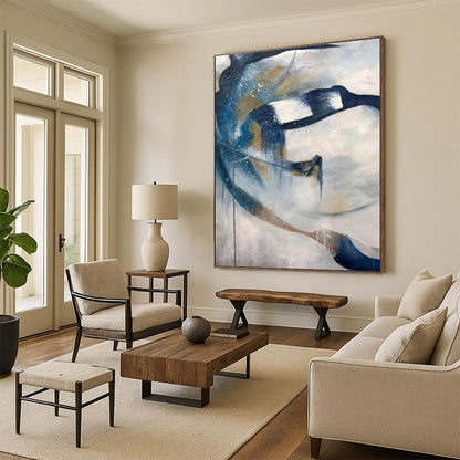 Blue - Gold Splash Abstract Art for Living Room & Office DLZ0490