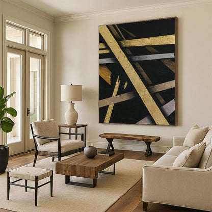 Black & Gold Intertwined Abstract Art for Luxury Hotel Lobby & Home Dining Room DLZ1101