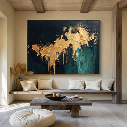 Gold - Accented Dark Abstract Art for Luxury Hotel Lobby & Upscale Home Bar SC259