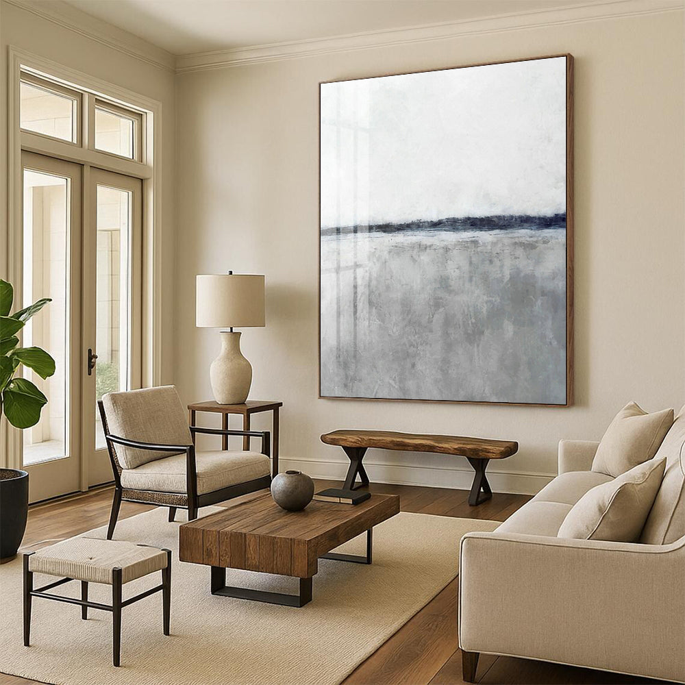 Gray - White Seaside Abstract Art for Coastal Inn & Minimalist Living Room DLZ0679