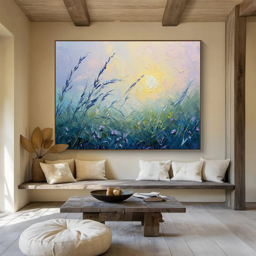 Meadow Sunrise Oil Painting for Countryside Bed & Breakfast Guest Rooms DLZ3146