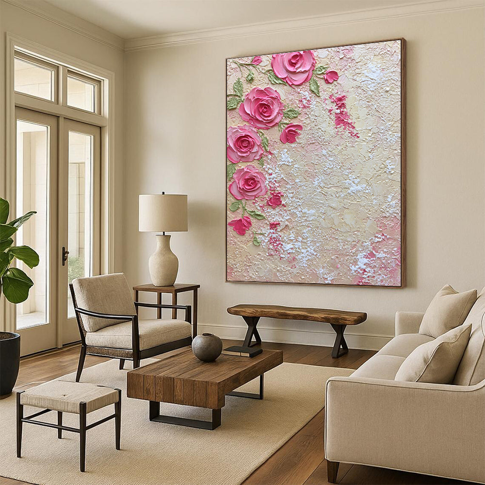 Textured Pink Roses Art for Romantic Bridal Suite & Feminine Floral Shop STSC931