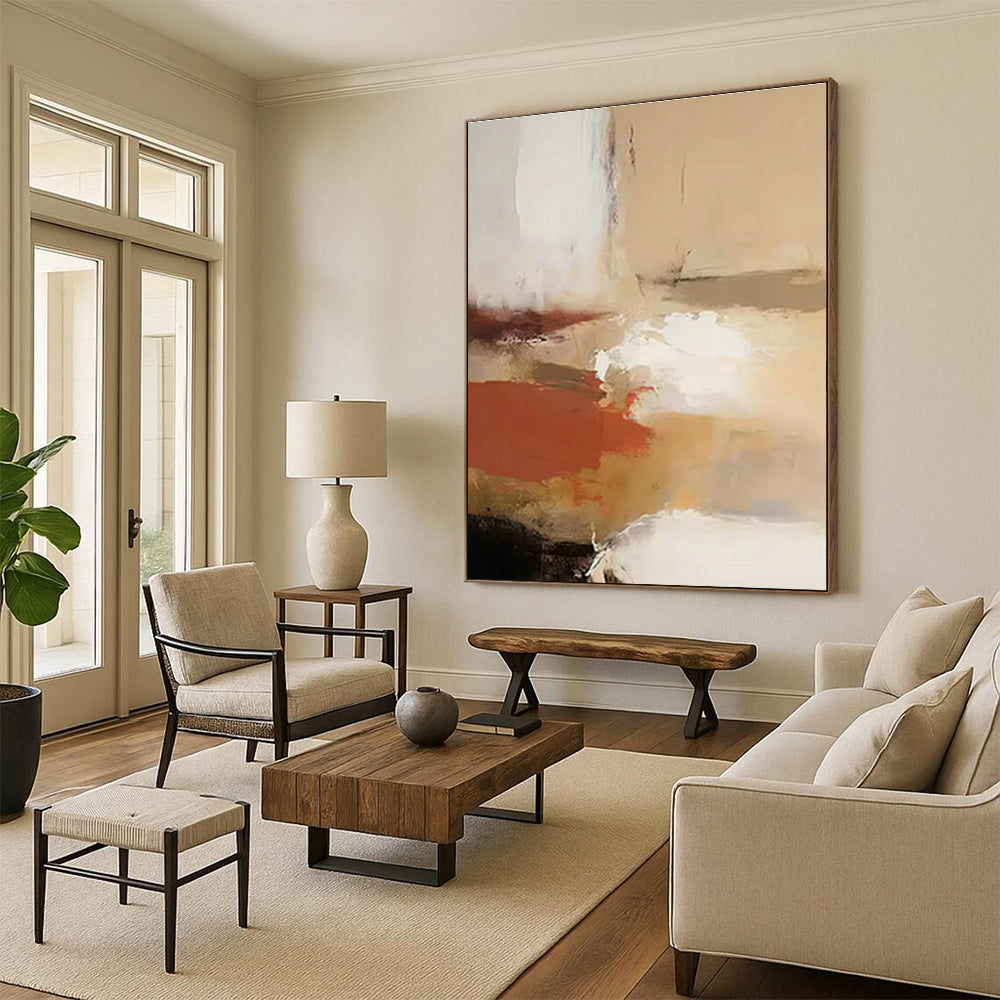 Beige - White - Red Abstract Art for Bedroom & Creative Studio DLZ1252