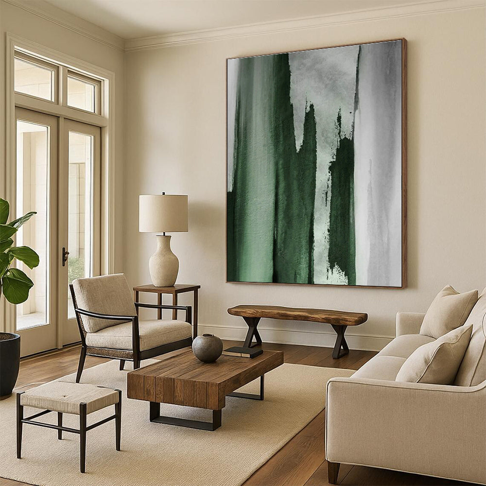 Dark Green Ink - Splatter Abstract Art for Asian - Inspired Restaurant & Zen Study DLZ1223