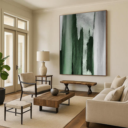 Dark Green Ink - Splatter Abstract Art for Asian - Inspired Restaurant & Zen Study DLZ1223