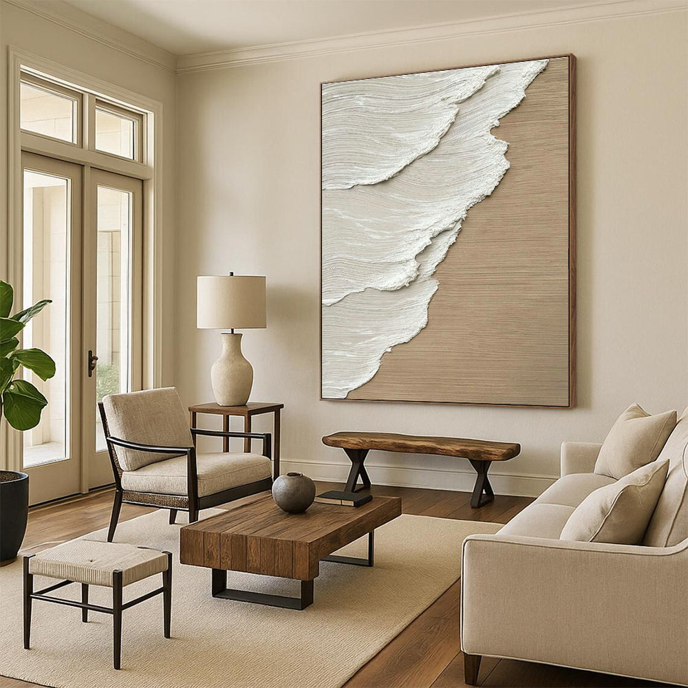 Beige and White Texture Art for Scandinavian - Style Home & Neutral - Toned Studio DLZ2176