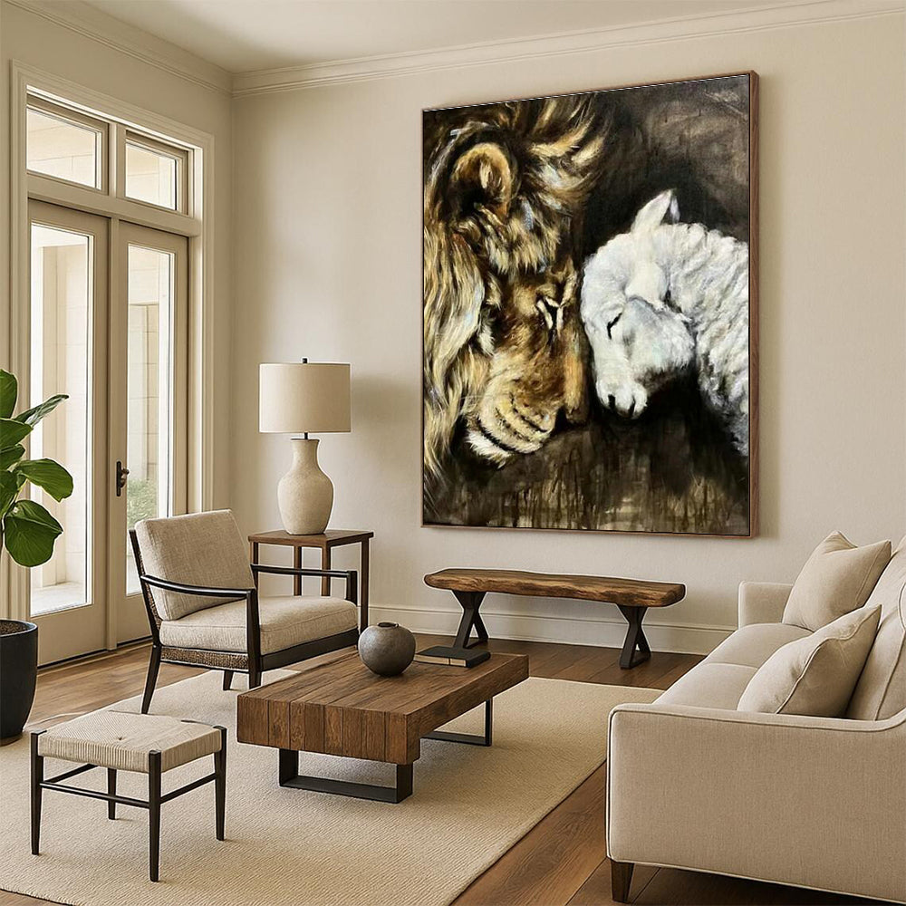 Lion and Lamb Harmony Art for Religious Institution Hall & Peace - Themed Home DLZ2152