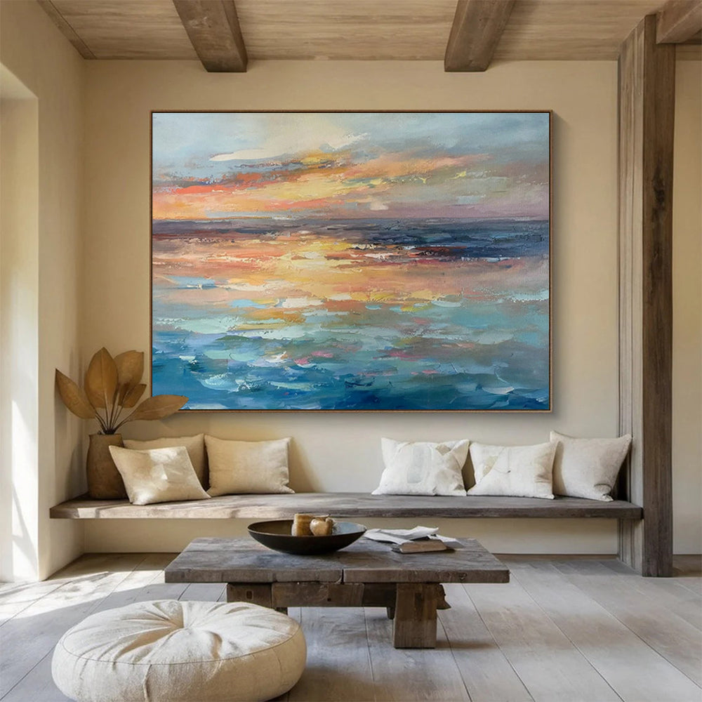 Sea View Sunset Oil Painting for Coastal - Themed Living Rooms DLZ2503