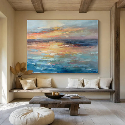 Sea View Sunset Oil Painting for Coastal - Themed Living Rooms DLZ2503