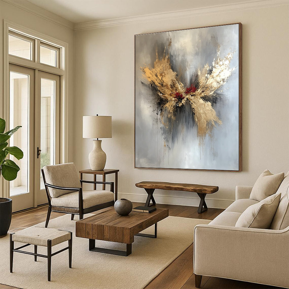 Gold - Red Abstract Butterfly Art for Bedroom & Luxury Spa STSC729