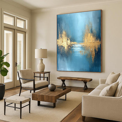 Blue - Gold Abstract Landscape Art for Bedroom & Luxury Hotel Room STSC723