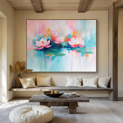 Pastel Water Lilies Art for Coastal Home Bathroom & Relaxing Tea House SC197