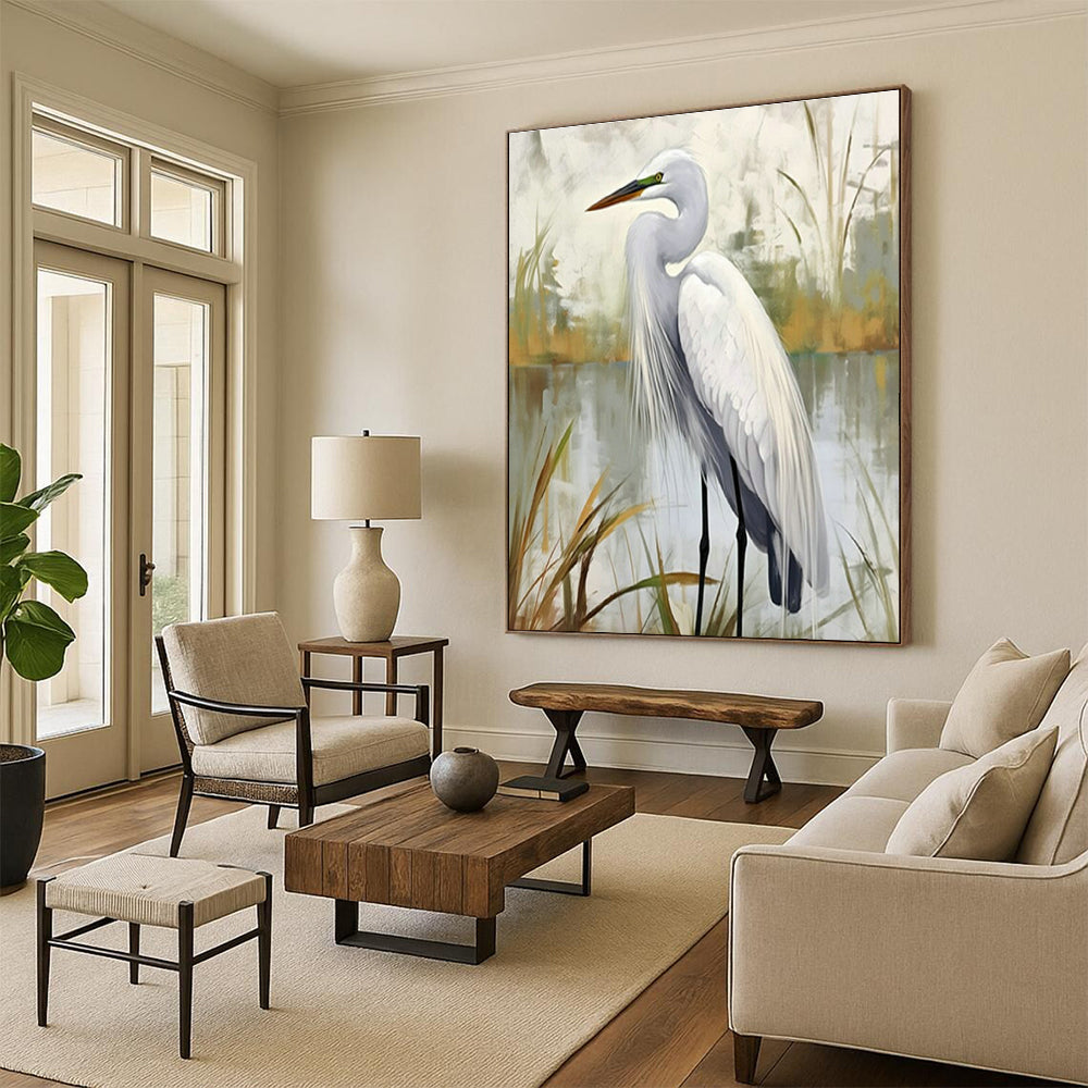 White Egret Art for Nature - Lovers’ Living Room & Lakeside Cottage DLZ1540
