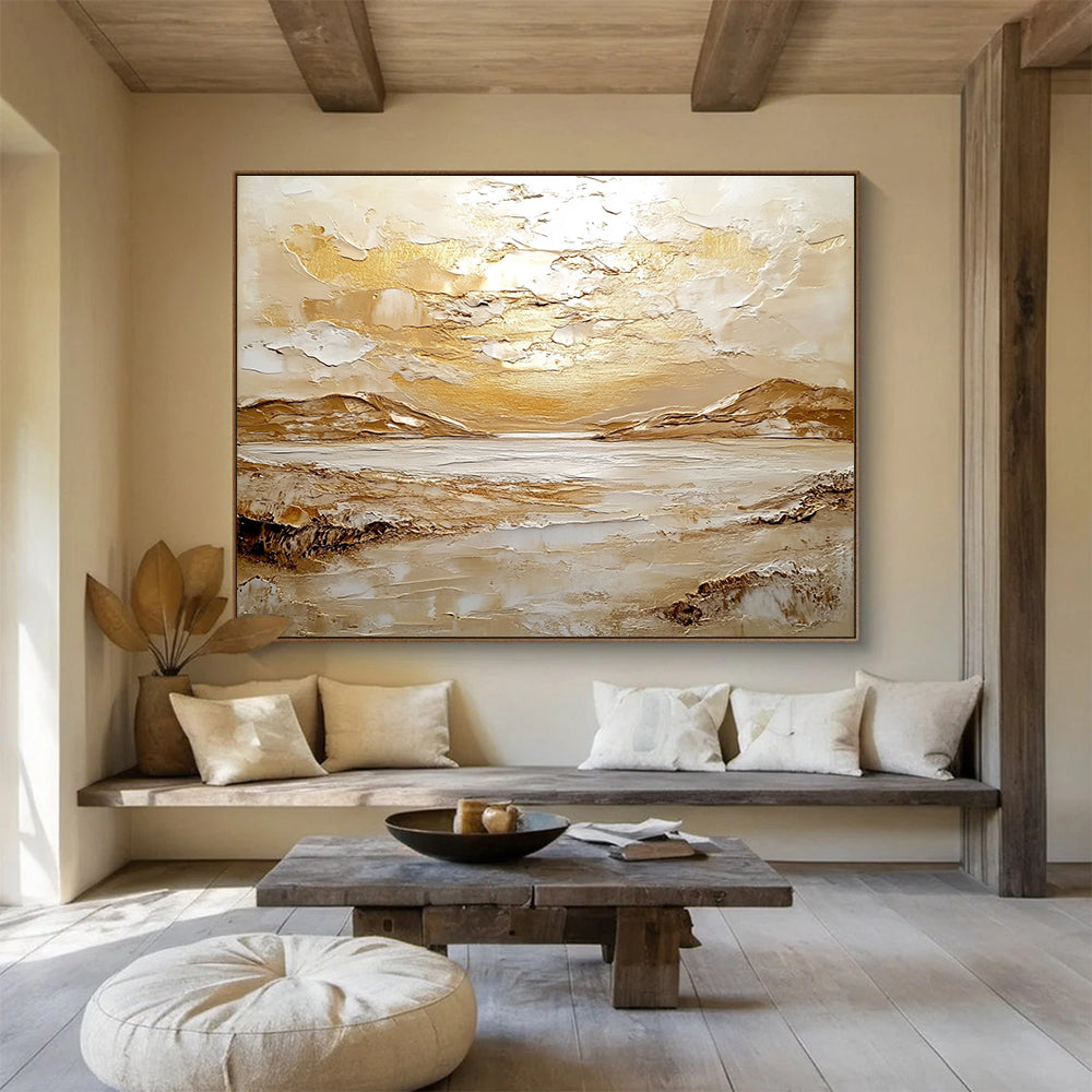 Golden Textured Landscape Art for Sophisticated Living Room & Art Gallery SC482