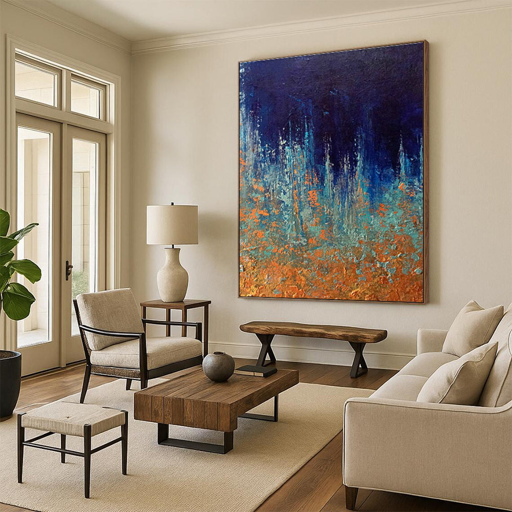 Blue - Orange Abstract Art for Lakeside Cabin Porch Areas DLZ0054