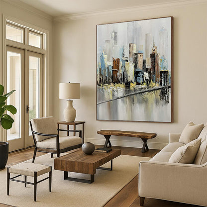 Impressionistic Cityscape Art for Urban Loft Living Room & Art - Themed Café DLZ2151