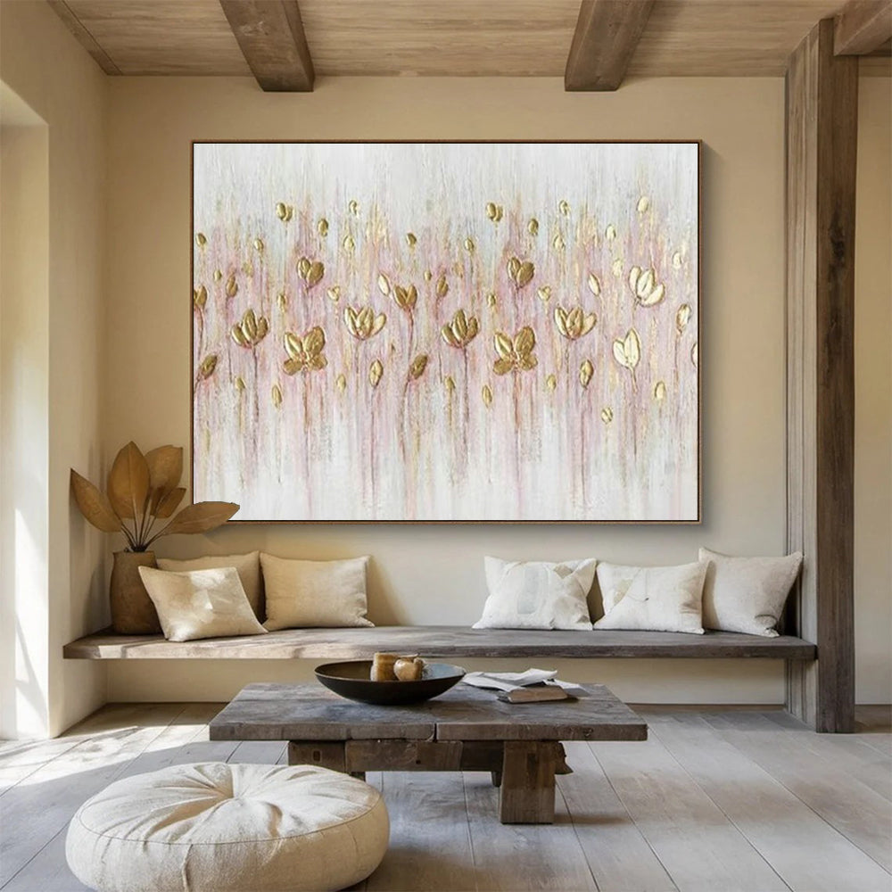 Gold - Pink Floral Art for Elegant Bridal Suite Decor DLZ3259