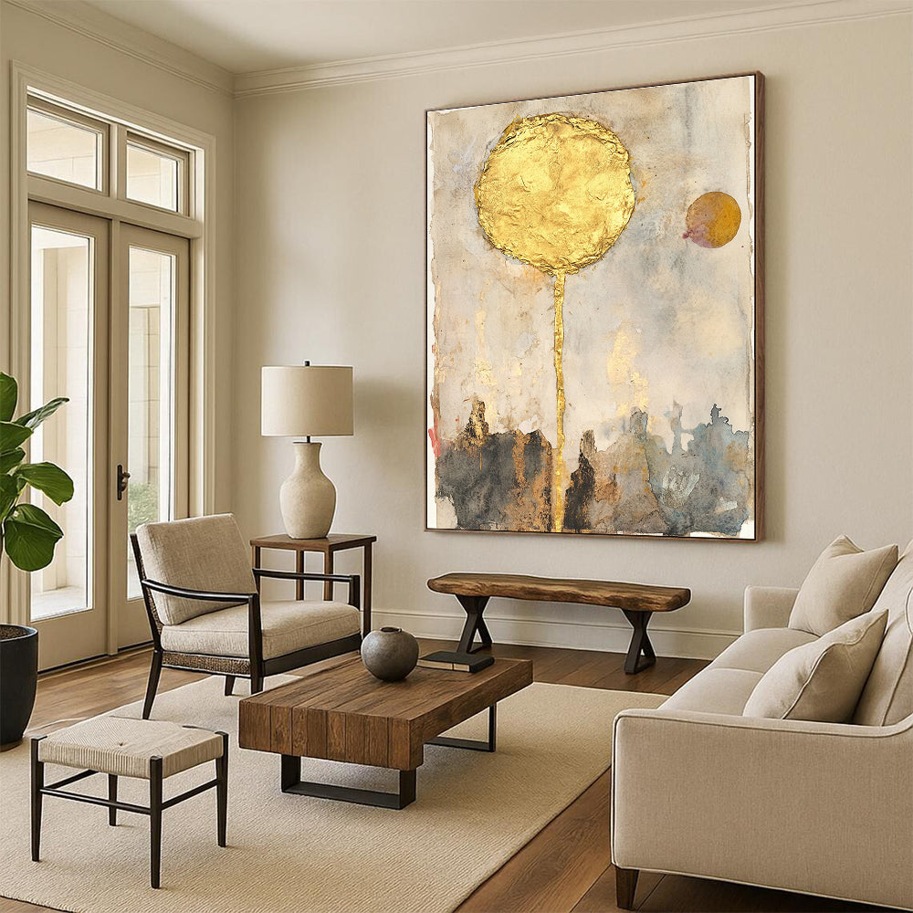 Golden Sun Abstract Mysterious Art for Bohemian - Style Lounge & Spiritual Home Meditation Room STSC1461