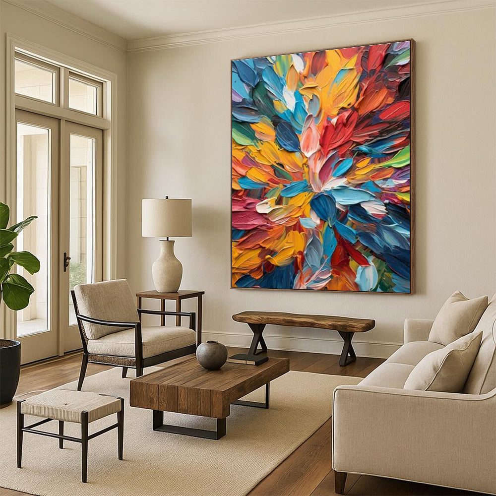 Colorful Floral Impasto Painting for Bedroom & Living Room DLZ0365