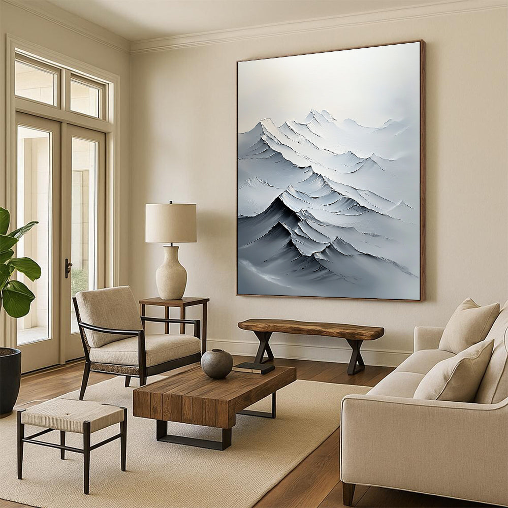 Textured Mountain Peaks Impasto Landscape Art for Rustic Home Lodge & Adventure - Themed Home Office STSC1493