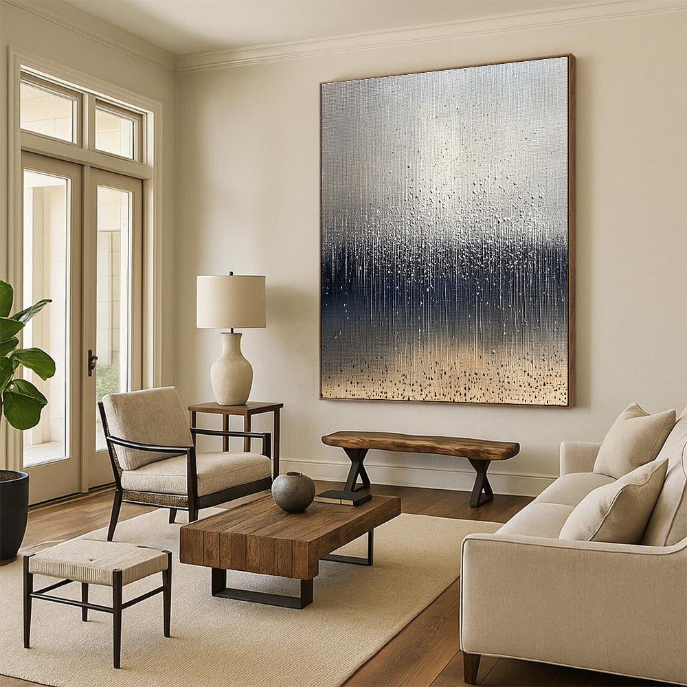 Silver Drip Abstract Art for Contemporary Gallery & Modern Office Lobby STSC1399