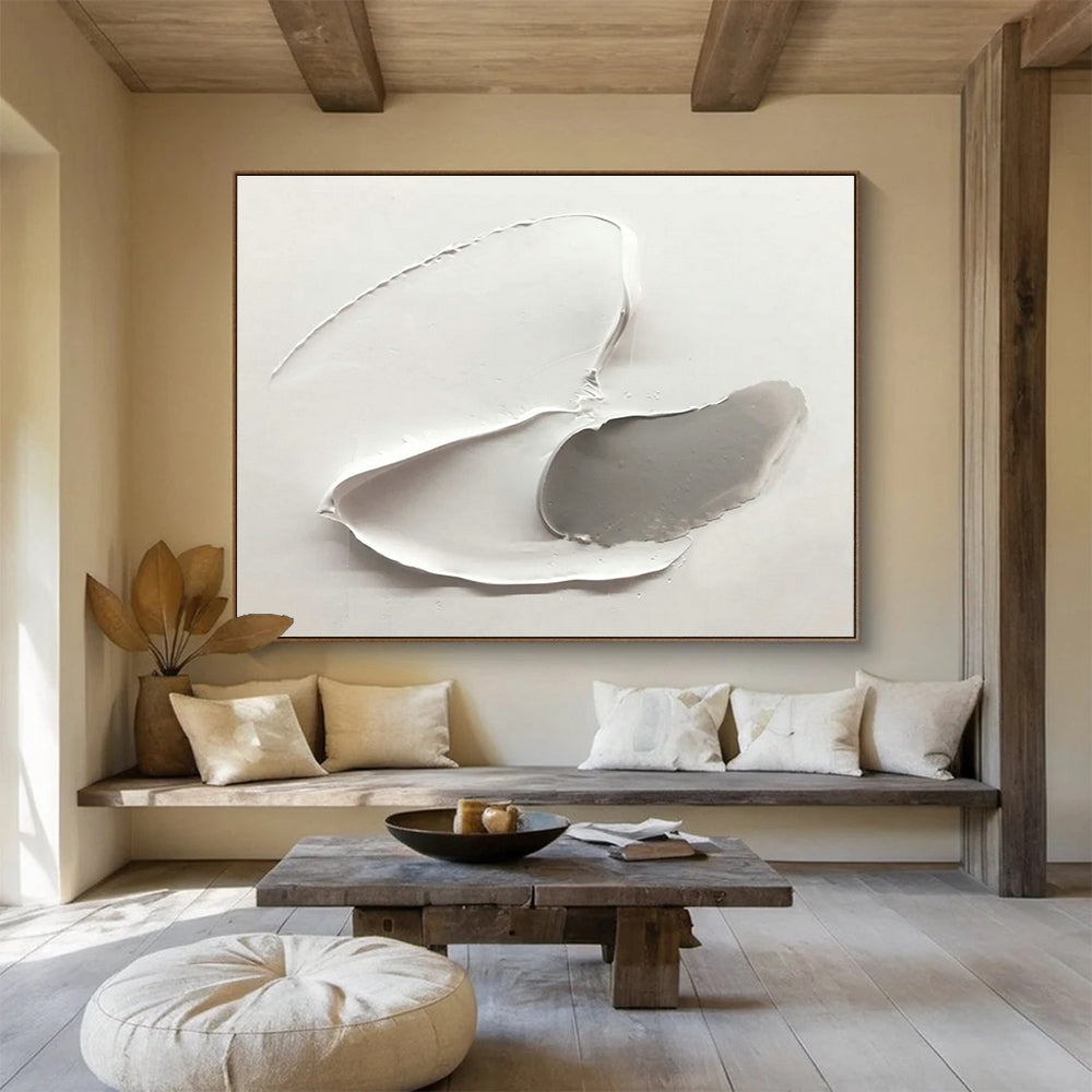 Gray - White Textured Art for Minimalist Bedroom Calm Nooks DLZ3296