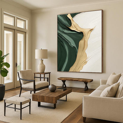 Green and Gold Flowing Abstract Art for Opulent Hotel Lobby & Art - Centric Home DLZ2196