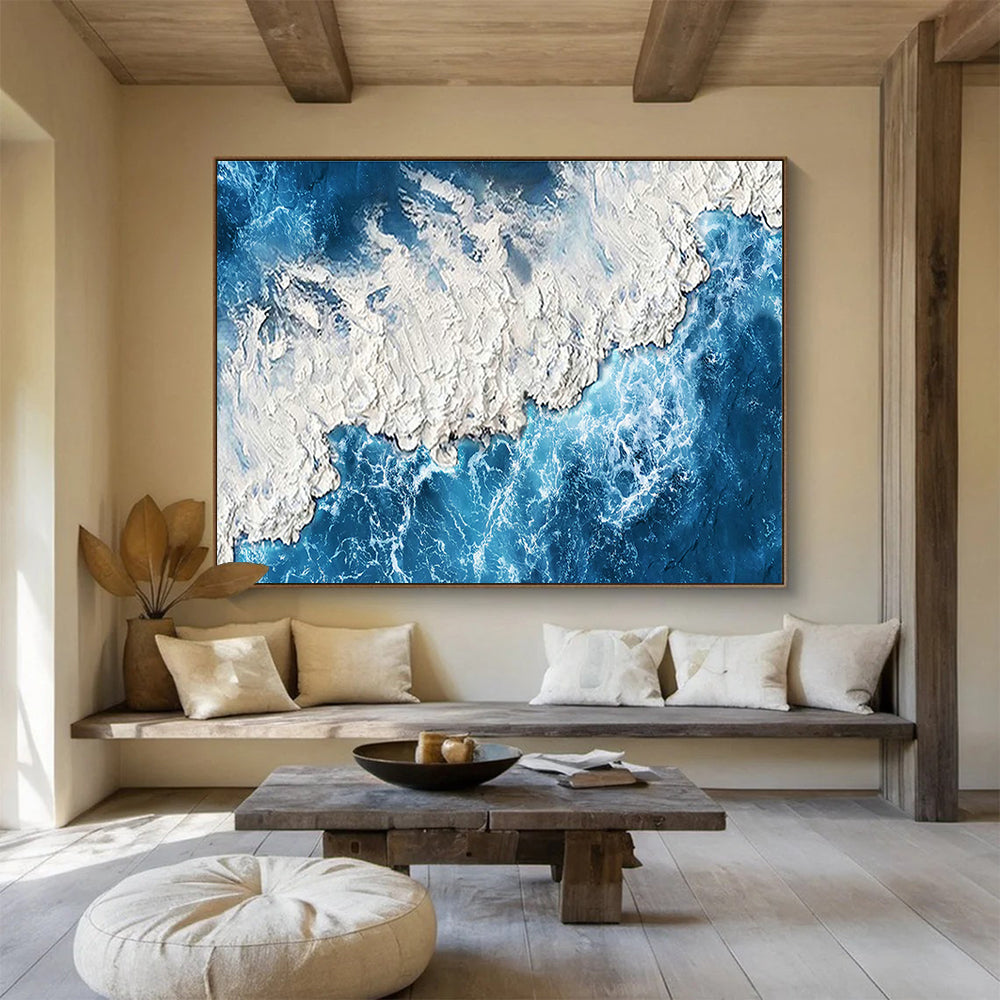 Blue - White Coastal Oil Painting for Nautical - Themed Yacht Club Lounges DLZ3169