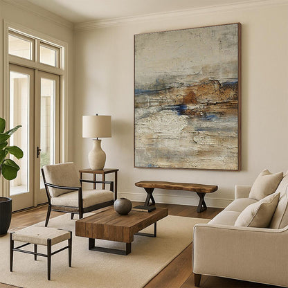 Gray - White - Brown - Blue Textured Art for Eclectic Home Decor & Modern Art Lounge DLZ1866