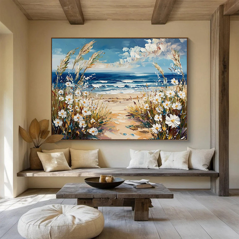 Coastal Path with Daisies Art for Beach House Living Room & Seaside Café SC420