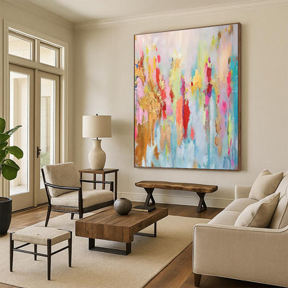 Colorful Gold Foil Abstract Art for Boutique Hotel Suite & Vibrant Rooftop Bar DLZ1347