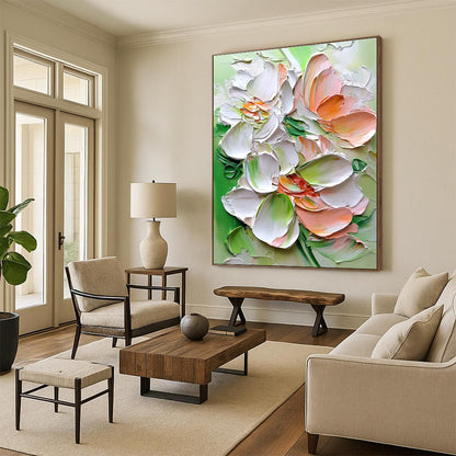 Textured Floral Blooms Art for Botanical Spa & Elegant Garden - Themed Living Room STSC1401