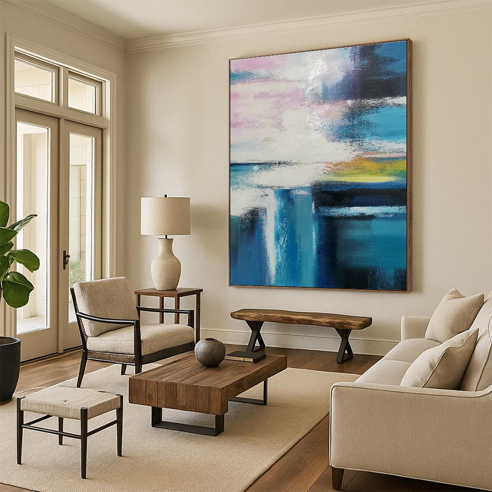 Pink - Blue - Yellow Abstract Art for Bedroom & Art - Themed Café DLZ1239
