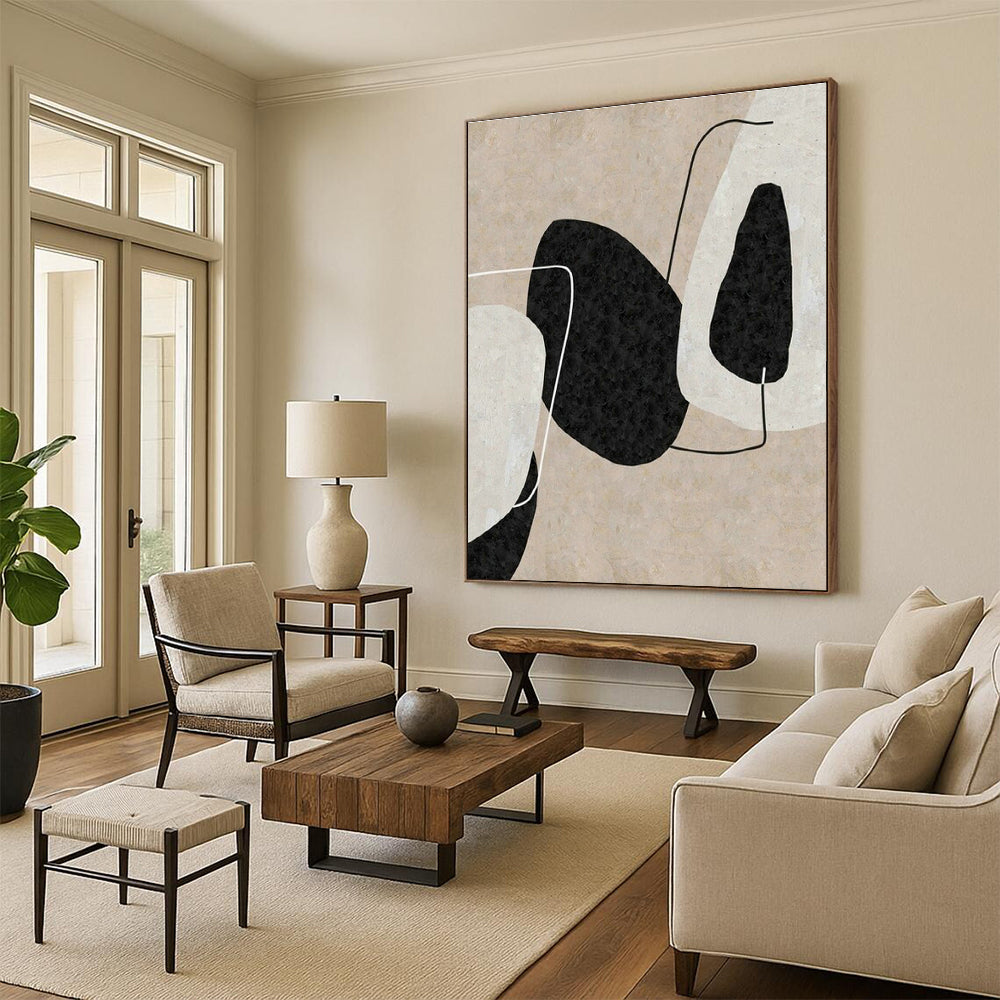 Beige - Black Abstract Art for Rustic Home Office & Modern Boutique DLZ2025