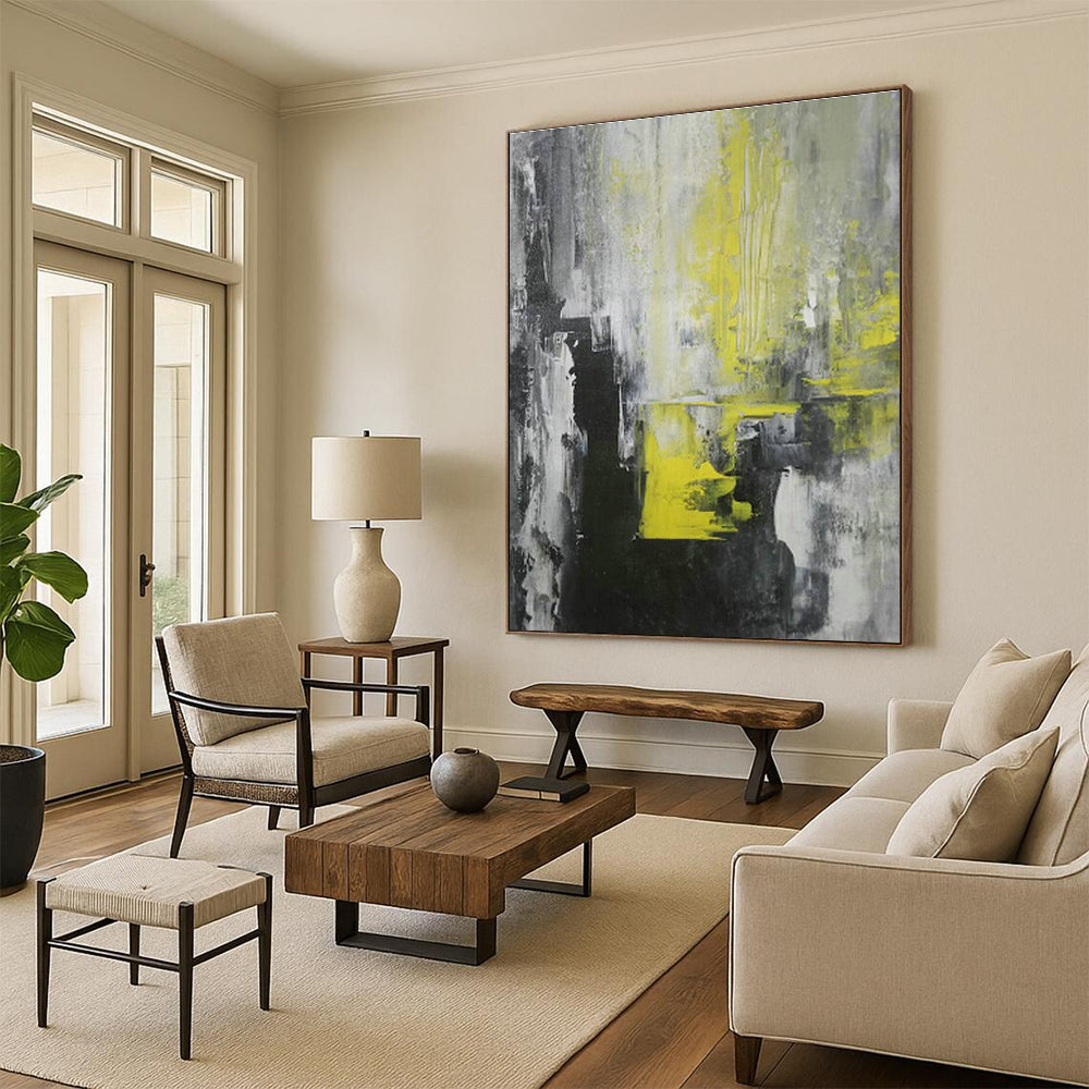 Gray - Yellow Abstract Art for Industrial Office Break Rooms DLZ0063