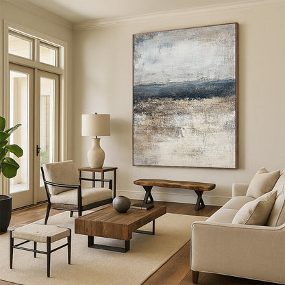 Gray and Blue Abstract Landscape for Coastal Home Living Room & Serene Spa Retreat STSC491