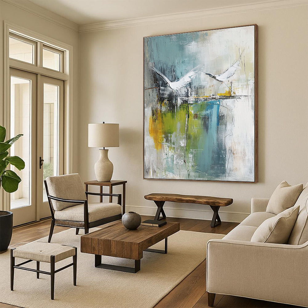Abstract White Birds for Coastal Home & Serene Spa Retreat STSC303