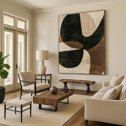 Brown - Black Curved Abstract Art for Bohemian - Style Home & Creative Writing Studio DLZ1756