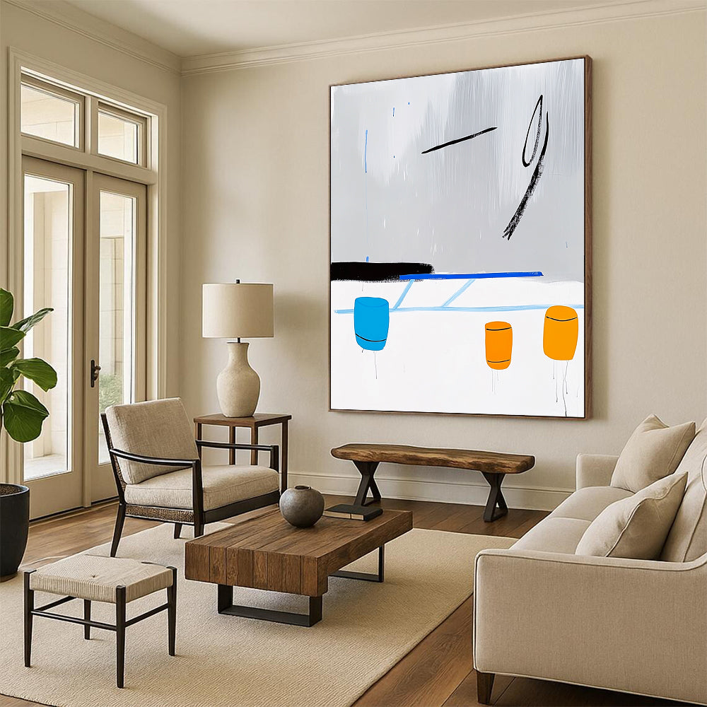Abstract Shapes in Gray, Blue, and Orange Art for Modern Art Gallery & Creative Coworking Space STSC1347